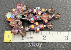 VTG AB Aurora Borealis Rhinestone Chandelier Dangle Cha Cha Brooch Pink Crystal