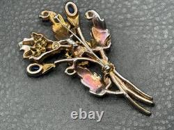 VTG Art Deco Blue Faux Sapphire Rhinestone Crystal Flower Spray Brooch Pin READ