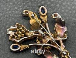 VTG Art Deco Blue Faux Sapphire Rhinestone Crystal Flower Spray Brooch Pin READ