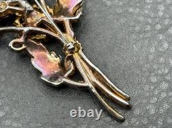 VTG Art Deco Blue Faux Sapphire Rhinestone Crystal Flower Spray Brooch Pin READ