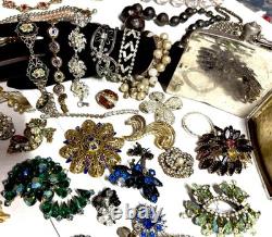 VTG As Is Costume Jewelry Lot Antique Brooches Bracelets Flask/Cigarette Case ++