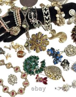 VTG As Is Costume Jewelry Lot Antique Brooches Bracelets Flask/Cigarette Case ++