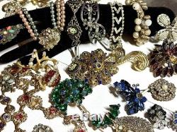 VTG As Is Costume Jewelry Lot Antique Brooches Bracelets Flask/Cigarette Case ++