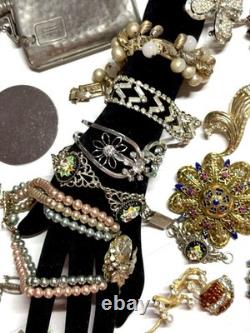 VTG As Is Costume Jewelry Lot Antique Brooches Bracelets Flask/Cigarette Case ++