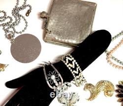 VTG As Is Costume Jewelry Lot Antique Brooches Bracelets Flask/Cigarette Case ++