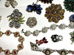 VTG As Is Costume Jewelry Lot Antique Brooches Bracelets Flask/Cigarette Case ++