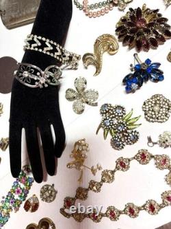 VTG As Is Costume Jewelry Lot Antique Brooches Bracelets Flask/Cigarette Case ++