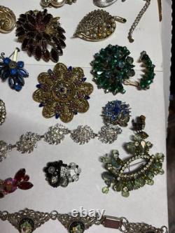 VTG As Is Costume Jewelry Lot Antique Brooches Bracelets Flask/Cigarette Case ++