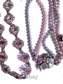 VTG As Is Costume Jewelry Lot Antique Brooches Bracelets Flask/Cigarette Case ++