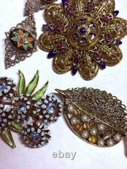 VTG As Is Costume Jewelry Lot Antique Brooches Bracelets Flask/Cigarette Case ++