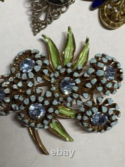 VTG As Is Costume Jewelry Lot Antique Brooches Bracelets Flask/Cigarette Case ++