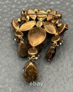 VTG Austrian Glass Faux Turquoise Speckle Rhinestone Dangle Brooch Pendant