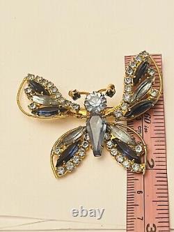 VTG Butterfly Pin Brooch Trembler Crystal rhinestone Blue Rare Weiss Juliana
