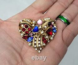 VTG Christian Lacroix Heart Brooch Jeweled Faux Pearl Rhinestone Gold Tone 2x2