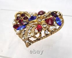 VTG Christian Lacroix Heart Brooch Jeweled Faux Pearl Rhinestone Gold Tone 2x2