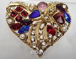 VTG Christian Lacroix Heart Brooch Jeweled Faux Pearl Rhinestone Gold Tone 2x2