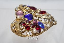 VTG Christian Lacroix Heart Brooch Jeweled Faux Pearl Rhinestone Gold Tone 2x2