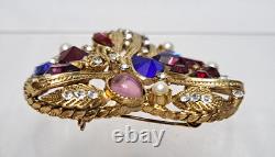 VTG Christian Lacroix Heart Brooch Jeweled Faux Pearl Rhinestone Gold Tone 2x2