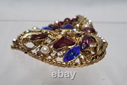 VTG Christian Lacroix Heart Brooch Jeweled Faux Pearl Rhinestone Gold Tone 2x2