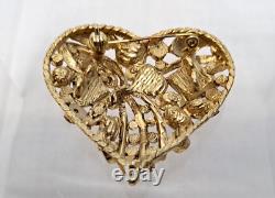 VTG Christian Lacroix Heart Brooch Jeweled Faux Pearl Rhinestone Gold Tone 2x2