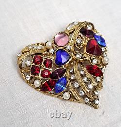 VTG Christian Lacroix Heart Brooch Jeweled Faux Pearl Rhinestone Gold Tone 2x2