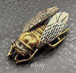 VTG Cicada Insect Fly Brooch Gold Tone Silver Tone Mixed Metal Rhinestone Pin