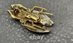 VTG Cicada Insect Fly Brooch Gold Tone Silver Tone Mixed Metal Rhinestone Pin