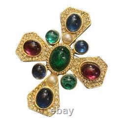 VTG Ciner Maltese Cross Brooch Pendant Gold Tone Glass Stone & Rhinestones READ