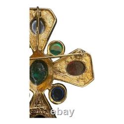 VTG Ciner Maltese Cross Brooch Pendant Gold Tone Glass Stone & Rhinestones READ