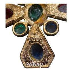VTG Ciner Maltese Cross Brooch Pendant Gold Tone Glass Stone & Rhinestones READ