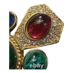 VTG Ciner Maltese Cross Brooch Pendant Gold Tone Glass Stone & Rhinestones READ