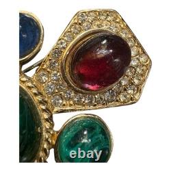 VTG Ciner Maltese Cross Brooch Pendant Gold Tone Glass Stone & Rhinestones READ