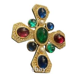 VTG Ciner Maltese Cross Brooch Pendant Gold Tone Glass Stone & Rhinestones READ