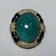 VTG Ciner Peking Green Glass Brooch Cabochon Gold Black Rhinestone, 2.25x1.75