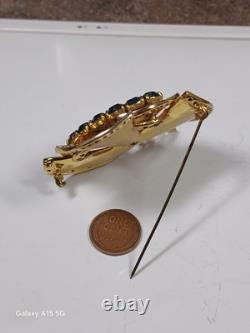 VTG Coro Corocraft Gold Plated Sterling Silver Floral Bow Blue Rhinestone Brooch