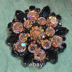 VTG D&E Juliana Sapphire Blue & Aurora Borealis Tiered Rhinestone Brooch
