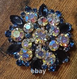 VTG D&E Juliana Sapphire Blue & Aurora Borealis Tiered Rhinestone Brooch