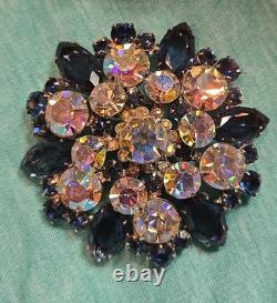 VTG D&E Juliana Sapphire Blue & Aurora Borealis Tiered Rhinestone Brooch