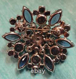 VTG D&E Juliana Sapphire Blue & Aurora Borealis Tiered Rhinestone Brooch