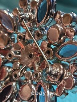 VTG D&E Juliana Sapphire Blue & Aurora Borealis Tiered Rhinestone Brooch