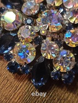 VTG D&E Juliana Sapphire Blue & Aurora Borealis Tiered Rhinestone Brooch