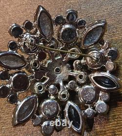 VTG D&E Juliana Sapphire Blue & Aurora Borealis Tiered Rhinestone Brooch