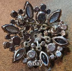 VTG D&E Juliana Sapphire Blue & Aurora Borealis Tiered Rhinestone Brooch