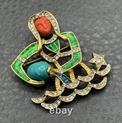 VTG DeNicola Aquarius Zodiac Brooch Pin Enamel Rhinestone Figural Water Bearer