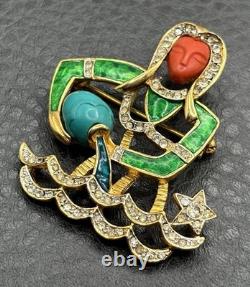 VTG DeNicola Aquarius Zodiac Brooch Pin Enamel Rhinestone Figural Water Bearer