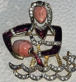 VTG DeNicola Aquarius Zodiac Brooch Pin Red Enamel Rhinestone Water Bearer RARE