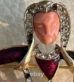 VTG DeNicola Aquarius Zodiac Brooch Pin Red Enamel Rhinestone Water Bearer RARE