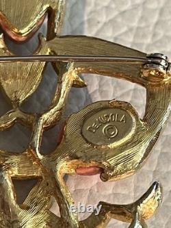 VTG DeNicola Aquarius Zodiac Brooch Pin Red Enamel Rhinestone Water Bearer RARE
