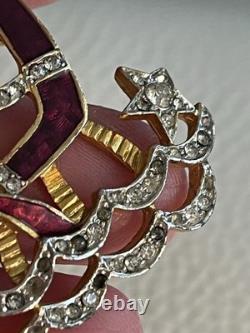 VTG DeNicola Aquarius Zodiac Brooch Pin Red Enamel Rhinestone Water Bearer RARE