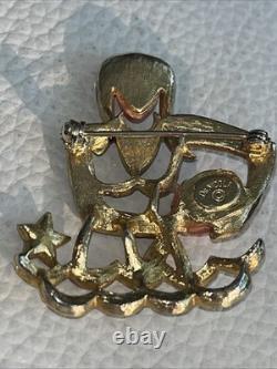 VTG DeNicola Aquarius Zodiac Brooch Pin Red Enamel Rhinestone Water Bearer RARE